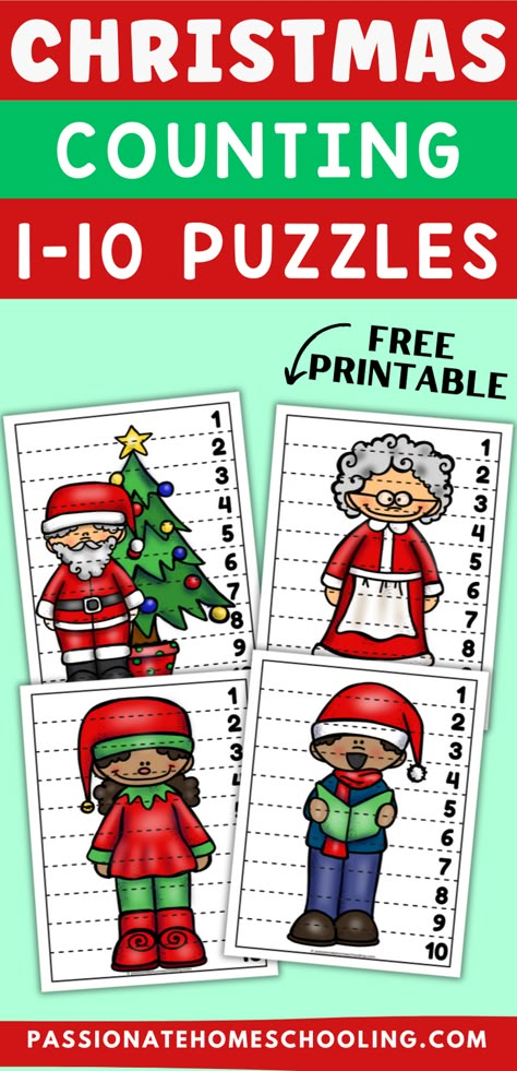 Looking for fun Christmas activities to help little ones with counting practice? Our free printable Christmas counting puzzles are perfect for preschoolers! These colorful puzzles make counting to 10 a fun game and turn Christmas math ideas into holiday Prek activities. Perfect for classroom or home, they're a must-have for Christmas school activities prek or Kindergarten to practice counting skills. Christmas Teen Numbers Kindergarten, Christmas Math Craft Kindergarten, Holiday Math Activities Preschool, Counting Christmas Activities, Christmas Kindergarten Math Activities, Christmas Math Centers Preschool, Christmas Math For Preschool, Christmas Theme Kindergarten, Christmas Large Group Activities Preschool