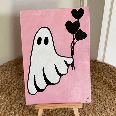 Girly Halloween Painting, Easy Canvas Painting Halloween, Cute Easy Halloween Paintings, Scary Halloween Paintings, Easy Halloween Canvas Art, Easy Painting Ideas On Canvas Halloween, Spooky Canvas Painting Ideas Easy, Spooky Painting Ideas Easy, Halloween Paintings Easy