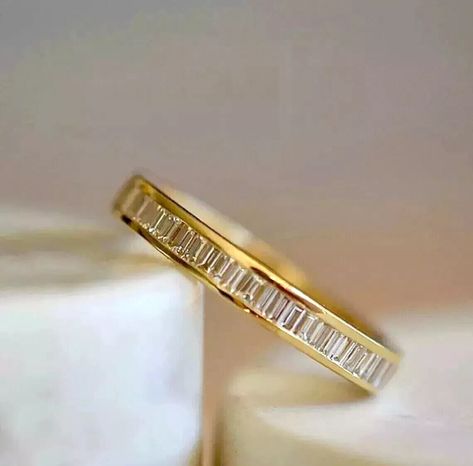 Wedding Band Ring 2 Ct Baguette Cut Simulated Eternity 14K Yellow Gold Plated Baguette Diamond Wedding Band, Baguette Wedding Band, Stacked Diamond Bands, Ring Baguette, Half Eternity Wedding Band, Channel Setting, Half Eternity Band, Eternity Band Ring, Half Eternity Ring