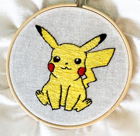 Pikachu Embroidery Design, Shinchan Embroidery, Embroidery Cartoon Characters, Pokemon Embroidery Pattern, Embroidered Pokemon, Anime Embroidery Ideas, Pokemon Pikachu Art, Embroidery Pokemon, Pikachu Embroidery