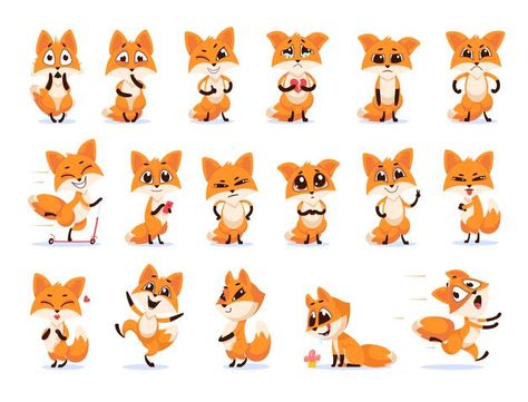 Cute funny emotional fox set. cartoon il... | Free Vector #Freepik #freevector #love #kids #phone #character Fox Svg, Fox Clipart, Fox Character, Happy Fox, Woodland Fox, Fox Logo, Fox Illustration, Fox Terriers, Character Poses