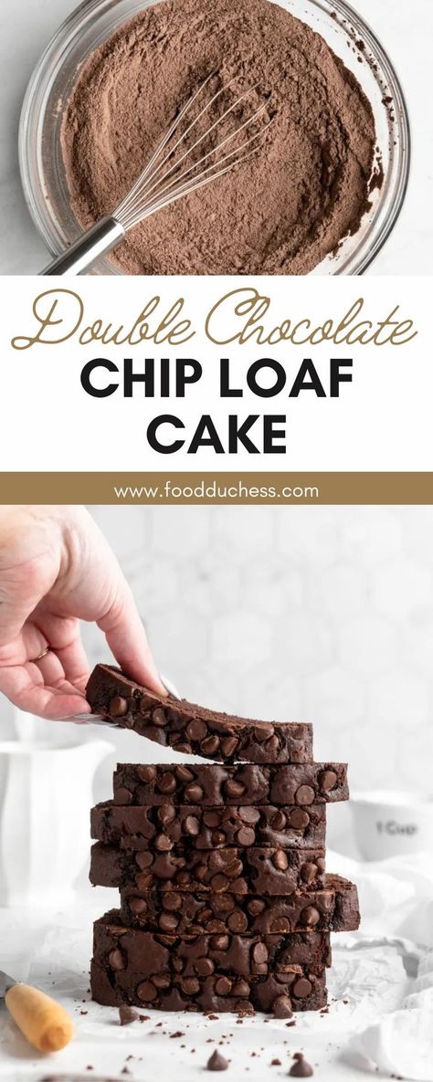 Double Chocolate Chip Cake, Double Chocolate Loaf, Easy Chocolate Chip Cake, Double Chocolate Loaf Cake, Chocolate Chip Loaf Cake, Chocolate Chip Loaf, Cakes Fillings, Yummy Things To Bake, Chocolate Loaf