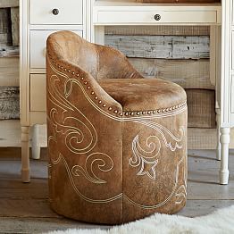 The Junk Gypsy Collection | PBteen Brown Vanity, Vanity Stool, New Place, Cowgirl Boots, Home Renovation, Saddle, Our Home, Vanity, Faux Leather