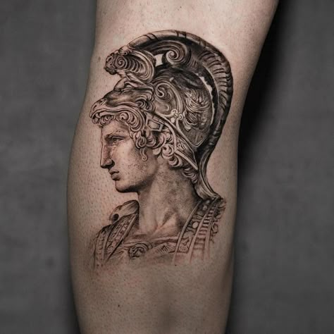 Greek Roman Tattoo Design, Library Of Alexandria Tattoo, Alexander The Great Tattoo Design, Roman Architecture Tattoo, Ancient Roman Tattoo, Ancient Greece Tattoo, Ancient Rome Tattoo, Alexander The Great Tattoo, Roman Statue Tattoo