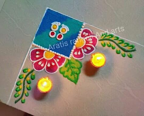 Side Corner Rangoli Design, Corner Rangoli Designs Diwali, Sathiya Design Rangoli, Rangoli Designs Corner, Rangoli Designs Latest Unique For Diwali, Corner Rangoli Designs, Clocks Diy Crafts, Welcome Rangoli, Design Rangoli