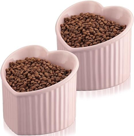 Amazon.com: Mumufy Ceramic Heart Shaped Cat Bowls, 2 Pcs, 5.51 x 4.72 in, Pink, Suitable for Multiple Pets, Indoor Use : Pet Supplies Elevated Cat Bowls, Flat Faced Cat, Cat Dishes, Heart Shaped Bowls, Cat Food Bowl, Indoor Cats, Cat Feeding, Cat Bowls, Food Bowl