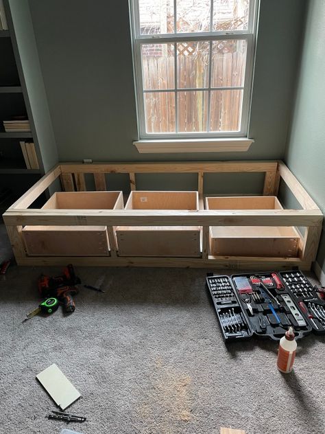 DIY Extendable Daybed, Twin to King – Rach Creates A Home Twin Bed Daybed Couch Diy Sofa, Expandable Twin To King Daybed, Diy Pull Out Daybed, Diy Trundle Bed Frame How To Build, Day Bed Twin To King, Diy Convertible Bed, Turn Twin Bed Into Day Bed, Day Bed To Queen, Diy Convertible Furniture