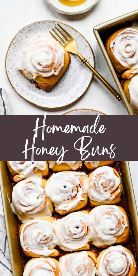 Honey Buns - I Heart Eating Honey Bun Recipe, Homemade Honey Buns, Quick Cinnamon Rolls, Sweet Roll Recipe, Breakfast Bread Recipes, Honey Bun, Butter Icing, Honey Buns, Sweet Rolls