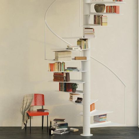 Books In Stairs, Spiral Staircase Bookshelf, Spiral Staircase Storage, Spiral Staircase Library, Spiral Staircase Decor, Spiral Bookshelf, Staircase Library, Diys For Room, Book Staircase