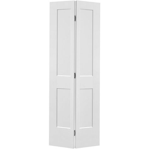 Logan | Molded Heritage Series | Masonite White Bifold Doors, Townhome Design, Bifold Door Hardware, Linen Closets, Bifold Door, Bifold Closet Doors, Bi Fold Door, Prehung Doors, Satin Nickel Hardware