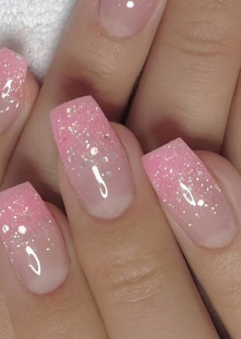 Pink Sparkly Acrylic Nails Square, Pink Ombre Nail Designs Glitter, Easter Acyrilics Nails Designs, Ombre Pink Nail Designs, Dark Pink Acrylics, Pink Baby Shower Nails, Pink Tips Nails, Pink Glitter Ombre Nails, Nail Art Ombre Glitter