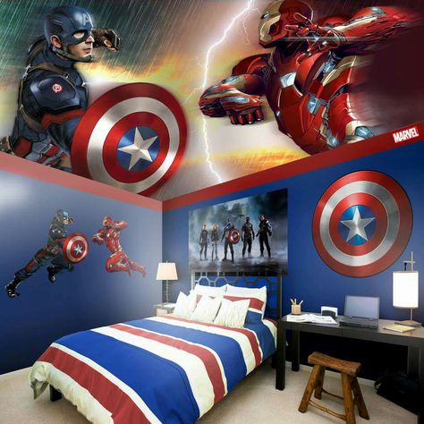 Avengers Themed Bedroom, Avengers Bedroom Decor, Avengers Bedroom, Marvel Bedroom, Avengers Room, Marvel Room, Superhero Bedroom, Boys Bedroom Makeover, Cool Kids Bedrooms