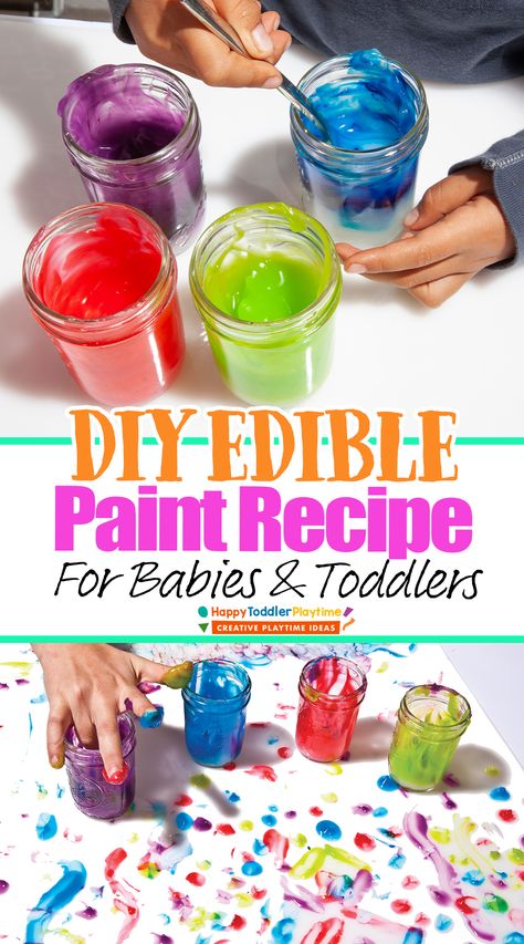 Crafts For 1 Year Baby, Diy Edible Paint, Edible Finger Paint, Activity For Babies, Edible Sensory, Table Activities For Toddlers, Edible Slime, Infant Sensory Activities, Toddler Painting