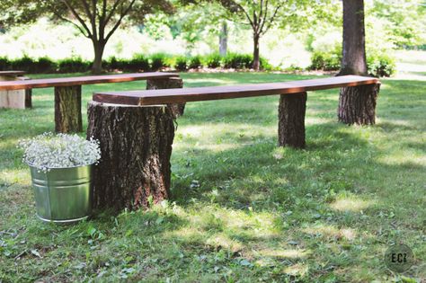 DIY Wedding Seating- Rustic Log Benches Wedding Bench Seating, Outdoor Wedding Seating, Log Benches, Wedding Bench, Log Bench, Wedding Ceremony Seating, Diy Outdoor Weddings, Diy Seating, Wooden Benches