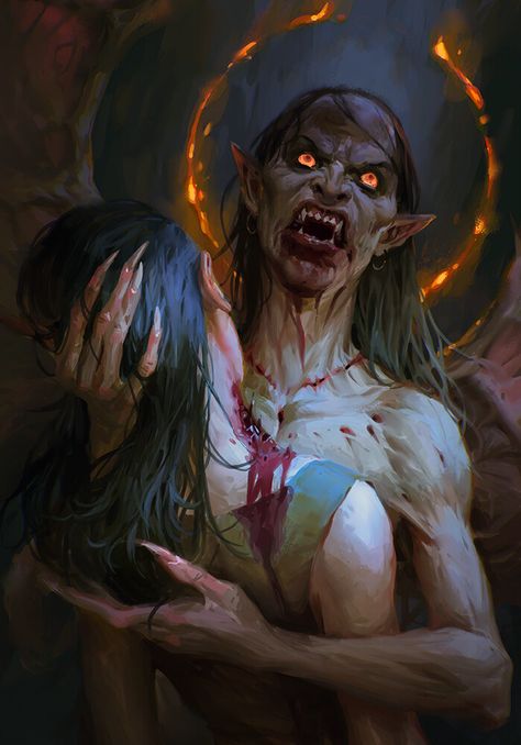 ArtStation - -40-, Veronika Kozlova Vampire Feeding, Scary Paintings, Monster Vampire, Scene Inspiration, Curse Of Strahd, Scifi Fantasy Art, Wallpaper Photography, Vampire The Masquerade, Dark Things