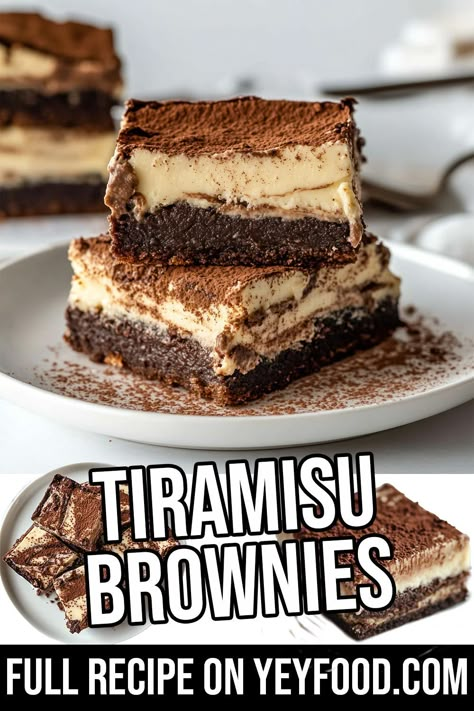 Tiramisu Brownies - Yeyfood.com: Recipes, cooking tips, and kitchen hacks for home cooks of all levels Deserts For Family Dinner, Best Sweet Treat Recipes, Food Network Desserts, Tiramisu Bites Recipe, Mexican Tiramisu Recipe, Tiramisu Recipe Healthy, Peanut Butter Chocolate Tiramisu, Frozen Tiramisu Dessert, Casserole Dish Desserts