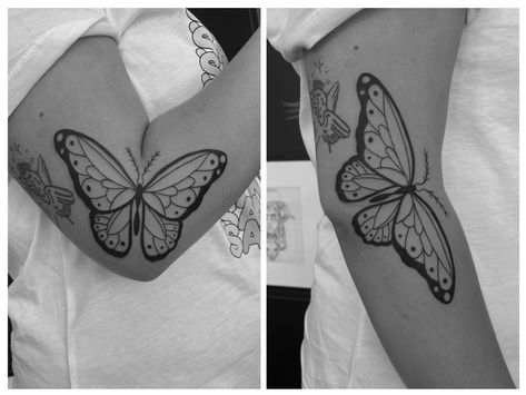 Butterfly Crease Elbow Tattoo, Elbow Crease Tattoo Inner Butterfly, Butterfly Bending Elbow Tattoo, Inner Elbow Butterfly Tattoo, Butterfly Tattoo Elbow Bend, Folding Butterfly Tattoo, Elbow Bend Tattoo Women, Butterfly Tattoo In Bend Of Arm, Butterfly Tattoo On Elbow Crease