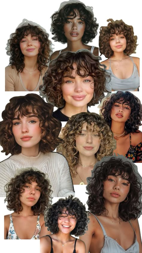 Shoulder Length Permed Hair, 80s Curly Hair, Curly Balayage Hair, Crazy Curly Hair, Bangs Inspo, Fluffy Curly Hair, Short Permed Hair, Curly Cuts, Peinados Hair Styles