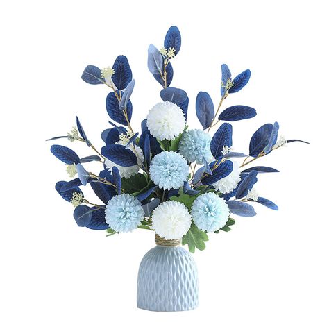 Artificial Flowers Peony Fake Flowers Hydrangea Crafts for DIY Home Bridal Wedding Party Festiva Blue Fake Flowers, Fake Flowers Bouquet, Indoor Dining Table, Blue Chrysanthemum, Fake Flower Bouquet, Fake Hydrangeas, Peonies And Hydrangeas, Silk Peonies, Hydrangea Not Blooming