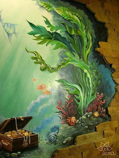 Ocean Mural Painting, Ocean Wall Mural, Mermaid Mural, Sea Murals, Ocean Mural, Drywall Art, Underwater Painting, Underwater Art, Deco Nature