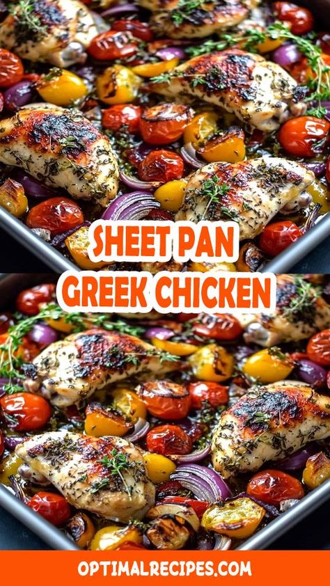 Looking for a quick, easy, and flavorful dinner idea? This Sheet Pan Greek Chicken Recipe is a game-changer! Juicy chicken, roasted veggies, and bold Mediterranean flavors all come together in one pan for minimal cleanup and maximum taste. Perfect for busy weeknights or meal prepping! 🌿🍗🍋 Save this recipe and bring a taste of Greece to your dinner table in no time! #GreekChicken #SheetPanMeals #EasyDinners #MediterraneanFood #HealthyRecipes #DinnerInspo Mediterranean Chicken Sheet Pan Dinner, One Pan Mediterranean Chicken, One Pan Mediterranean Recipes, Mediterranean Sheet Pan Recipes, Mediterranean Sheet Pan Chicken, Chicken Thigh Sheet Pan Recipes, Mediterranean Sheet Pan Dinners, Mediterranean Sheet Pan, Sheet Pan Greek Chicken