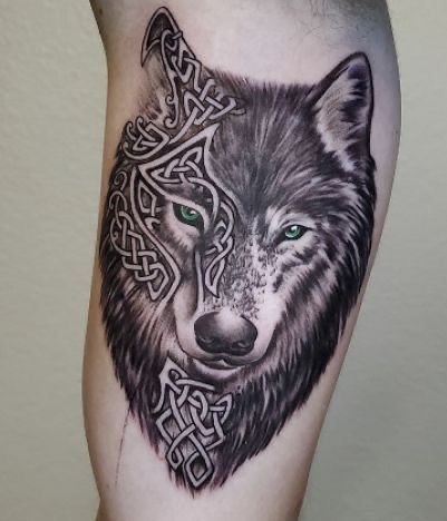 Scottish Wolf Tattoo, Norse Wolf Tattoo, Motorcycle Tank Design, Viking Wolf Tattoo, S Tatoos, Deer Tattoo Ideas, Celtic Wolf Tattoo, Loki Tattoo, Fenrir Tattoo