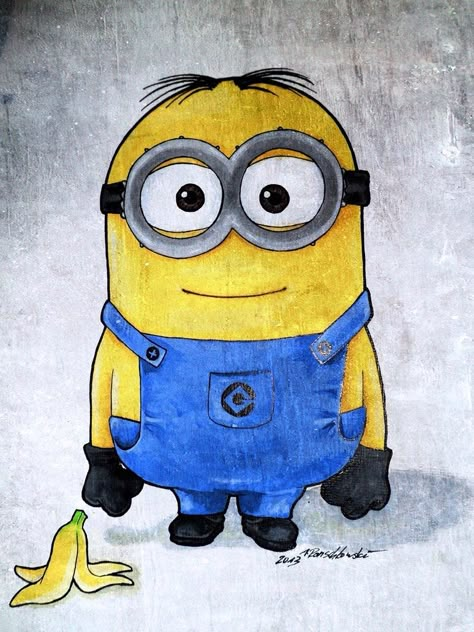 Art Funny Drawing, Minion Art Paintings, Drawing Minions, Minions Drawing, Minion Sketch, Banana Minion, Minion Painting, Minion Drawing, Simple Art Designs