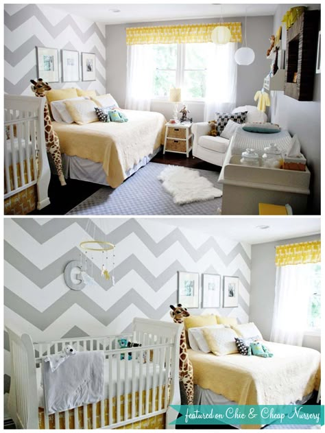 Gender Neutral Nursery Bright Nursery, Nursery Guest Room, White Crib, Nursery Pictures, Yellow Nursery, Parents Room, Shared Room, Baby Room Ideas, Baby Rooms