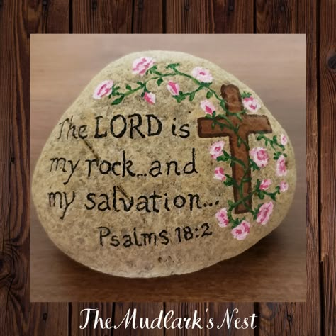 Christian Rock Painting, River Rock Decor, Scripture Rocks, Scripture Crafts, Scripture Painting, Bible Verse Painting, The Lord Is My Rock, Jesus Crafts, Prayer Garden