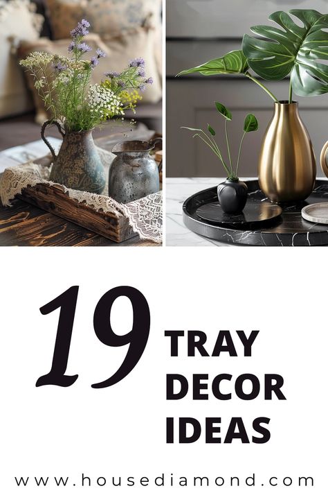 19 Ways to Style Trays in Your Home Decor Decorative Tray Coffee Table, Display Tray Ideas, End Table Tray Decor, Tray Decor For Dining Table, Using Trays In Home Decor, How To Style An Ottoman Tray, Table Tray Decor Ideas Kitchen, Sofa Tray Decor, Kitchen Table Rectangle Tray Decor Ideas