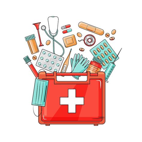 Medical first aid kit with different pil... | Premium Vector #Freepik #vector #pills #medicine-capsule #drugs #capsule Medicine Kit, Choices Quotes, Drawing Bag, Baby Shower Invitaciones, Aid Kit, Emergency Kit, First Aid Kit, Power Point, Cartoon Style