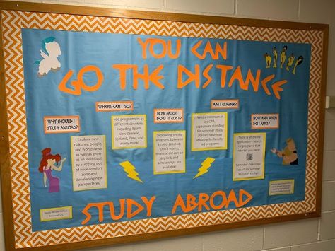 Study Abroad Scrapbook Ideas, Study Abroad Bulletin Board, Ra Study Tips Bulletin Board, Travel Bulletin Boards, Study Tips Bulletin Board Ra, Midterms Bulletin Board Ra, Dorm Bulletin Boards, Travel Theme Classroom, Library School