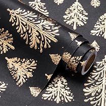 Black And Gold Christmas Wrapping, Christmas Toile Wrapping Paper, Black And Gold Christmas Aesthetic, Green Gold Black Christmas Tree, Paper Source Christmas, Black Gift Wrapping Ideas For Christmas, Green Black And White Christmas Tree, Gold And Black Christmas Tree, Black And Gold Christmas Tree