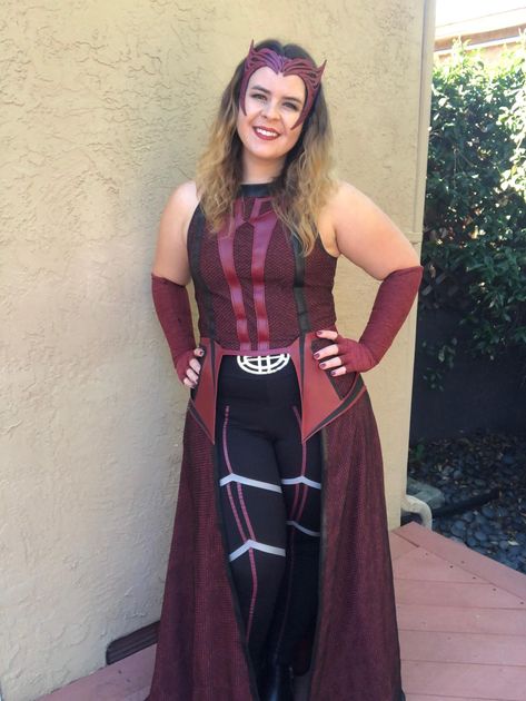 Diy Scarlet Witch Costume, Witch Costume Diy, Scarlet Witch Costume, Diy Costume Ideas, Costume Ideas For Halloween, Home Materials, Homemade Costume, Red Long Sleeve Shirt, The Scarlet Witch