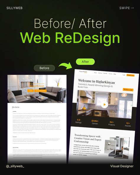 Before /After Website Redesign for a interior design company Timeline Website Design, Future Of Work, Interior Design Company, Website Redesign, Web Layout Design, Graphic Design Layouts, Interior Design Companies, Layout Template, Post Design