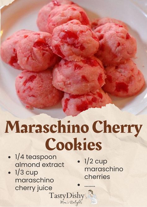 • 1/2 cup (1 stick) unsalted... - Mom's Flavorful Bites Maraschino Cherry Cookies, Archway Cookies, Maraschino Cherries Recipes, Cherries Recipes, Cherry Cookies Recipes, Fun Recipes To Try, Italian Almond Cookies, Magical Food, Easy Christmas Cookies