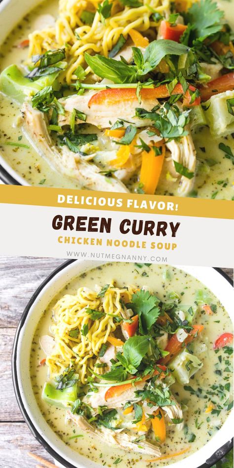 Curry Chicken Noodle Soup, Coconut Curry Chicken Soup, Curry Chicken Soup, Thai Curry Soup, Curry Soup Recipes, Thai Curry Recipes, Green Curry Recipes, Green Curry Chicken, Curry Ramen