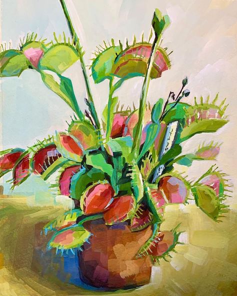 Venus Fly Trap Halloween, Surreal Art Painting, Trap Art, Venus Flytrap, Fly Trap, Venus Fly Trap, Fly Traps, Plant Painting, School Art Projects