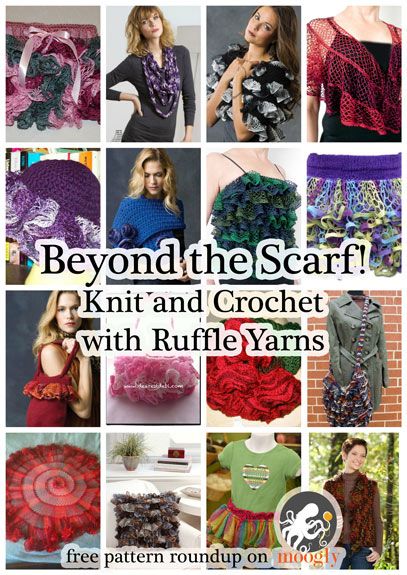 Ruffle yarns can make more than the ubiquitous twirly scarf! Here are 16 free patterns to knit and crochet with this fun novelty yarn! Ruffle Yarn Projects, Sashay Yarn Projects, Sashay Crochet, Ruffle Yarn, Sashay Yarn, Shrug Crochet, Cozy Crochet Patterns, Novelty Yarn, Yarn Ideas