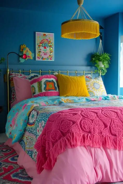 Neon Bedroom Ideas, Neon Furniture, Hot Pink Bedroom, Hot Pink Bedrooms, Neon Colour Palette, Plush Armchair, Mini Bookshelf, Neon Accessories, Neon Bedroom