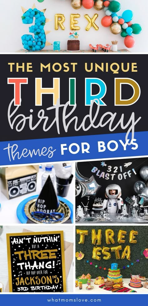 Unique 3rd Birthday Party Themes for Boys | Creative ideas for celebrating your 3 year old with inspiration for decorations, food, favors and more! Third Birthday Theme Boy, 3rd Birthday Party Themes, Third Birthday Boys, Three Esta, 3rd Birthday Party For Boy, Birthday Party Themes For Boys, Party Themes For Girls, Toddler Boy Birthday, 3rd Birthday Boys