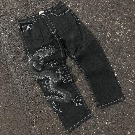 Bounty bodega jeans30w brand new got them and they... - Depop Gothic Fashion Women, Brand Aesthetic, Street Jeans, Dragon Pattern, Letter Design, Athleisure Fashion, Abayas Fashion, Y2k Streetwear, Women Set