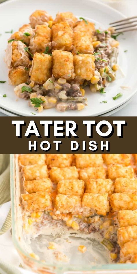 My Tater Tot Hot Dish is the ultimate comfort food casserole, combining crispy potato tots with a savory, homemade filling. This easy and quick meal is a simple delight that can be whipped up in no time, making it a perfect weeknight dinner or side dish. Delve into the warm, hearty goodness of this classic homemade comfort food. Tater Tot Hot Dish, Comfort Food Casserole, Homemade Tater Tots, Tater Tot Hotdish, Easy Tater Tots, Hotdish Recipes, Tater Tot Recipes, Hamburger Dishes, Potato Tots