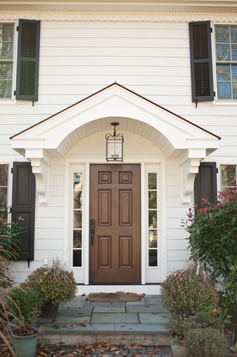 Colonial Front Door Ideas, Colonial Front Door, Portico Ideas, Porch Roof Design, Front Door Overhang, Front Door Awning, Portico Design, Door Overhang, Front Door Canopy