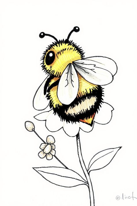 Check Out This Cute Bee Drawing & 12+ Other Bee Drawing Ideas! #drawinginspiration #drawing How To Draw A Bee, Bee Drawing Ideas, Bee Cartoon Images, Cute Bee Drawing, Bee Drawing Easy, Bumble Bee Drawing, Bees Drawing, Bumblebee Drawing, Bee Sketch