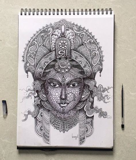 Goddess Shakti, Doodling Art, Buddhist Art Drawing, Pen Art Work, Color Drawing Art, Mandala Art Therapy, Pen Art Drawings, Hindu Goddess, African Art Paintings