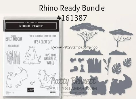 Cute Rhino Ready card idea! - Patty Stamps Rhino Ready, Cute Handmade Cards, Cute Rhino, Animal Fun, Free Stamps, Stronger Than You Think, Grid Paper, Supply List, Tree Tops