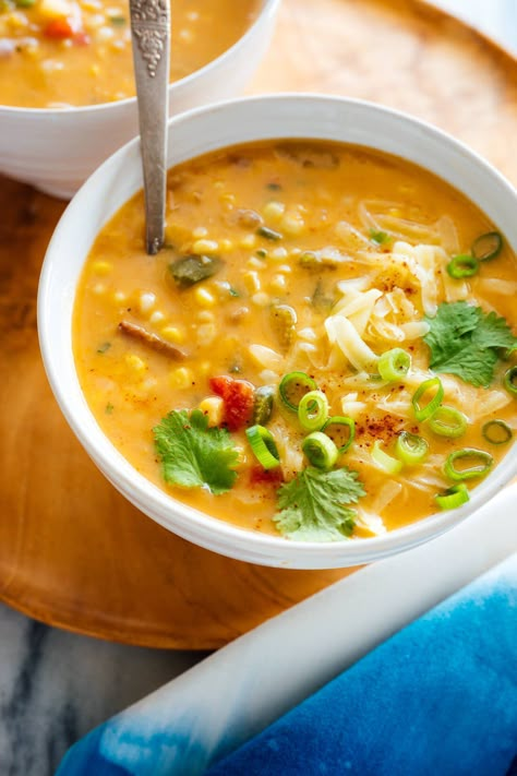 Make this vegetarian, Southwestern-flavored corn chowder for a cozy dinner at home! This recipe is fresh, wholesome and delicious. #cornchowder #corn #chowder #vegetarian #fallrecipe #cookieandkate Vegetarian Corn Chowder Recipe, Cookie And Kate Recipes, Vegetarian Corn Chowder, Southwestern Corn, Healthy Soup Vegetarian, Soup Recipes Healthy Vegetarian, Corn Chowder Recipe, Vegetarian Soup Recipes, Chowder Recipe