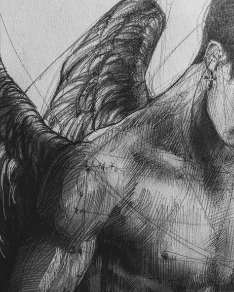 Art With Symbolism, Classical Art Sketch, Male Figure Drawing Reference Photo, Angel Sitting Drawing, Cross Hatching Drawing Portrait, Art Sketches Aesthetic Dark, Dark Pencil Art, Deep Artwork Ideas, Moody Drawings