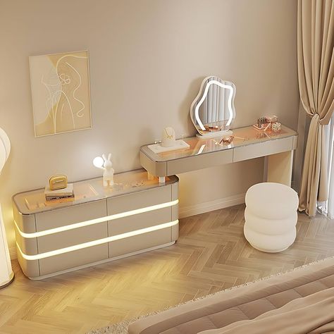 Amazon.com: Pesnllov Vanity with Drawer - Modern Solid Wood Vanity Table | Including LED Makeup Mirror & Stool | Bedroom Vanity Set | New Makeup Experience (White-8, 48") : Home & Kitchen Wood Vanity Table, Vanity Table With Drawers, Bedroom Vanity Desk, Makeup Space, Stool Bedroom, Bedroom Vanity Set, Makeup Vanity Table, Perfect Makeup Look, Mirror Stool